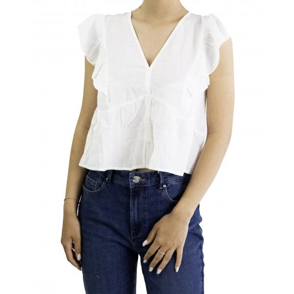Blusa con volant con bottoni e scollo a V Only